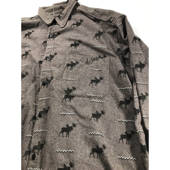 True Grit Moose Print Flannel Shirt Mens Large Gray 100% Cotton Vintage USA Made - Picture 4 of 9